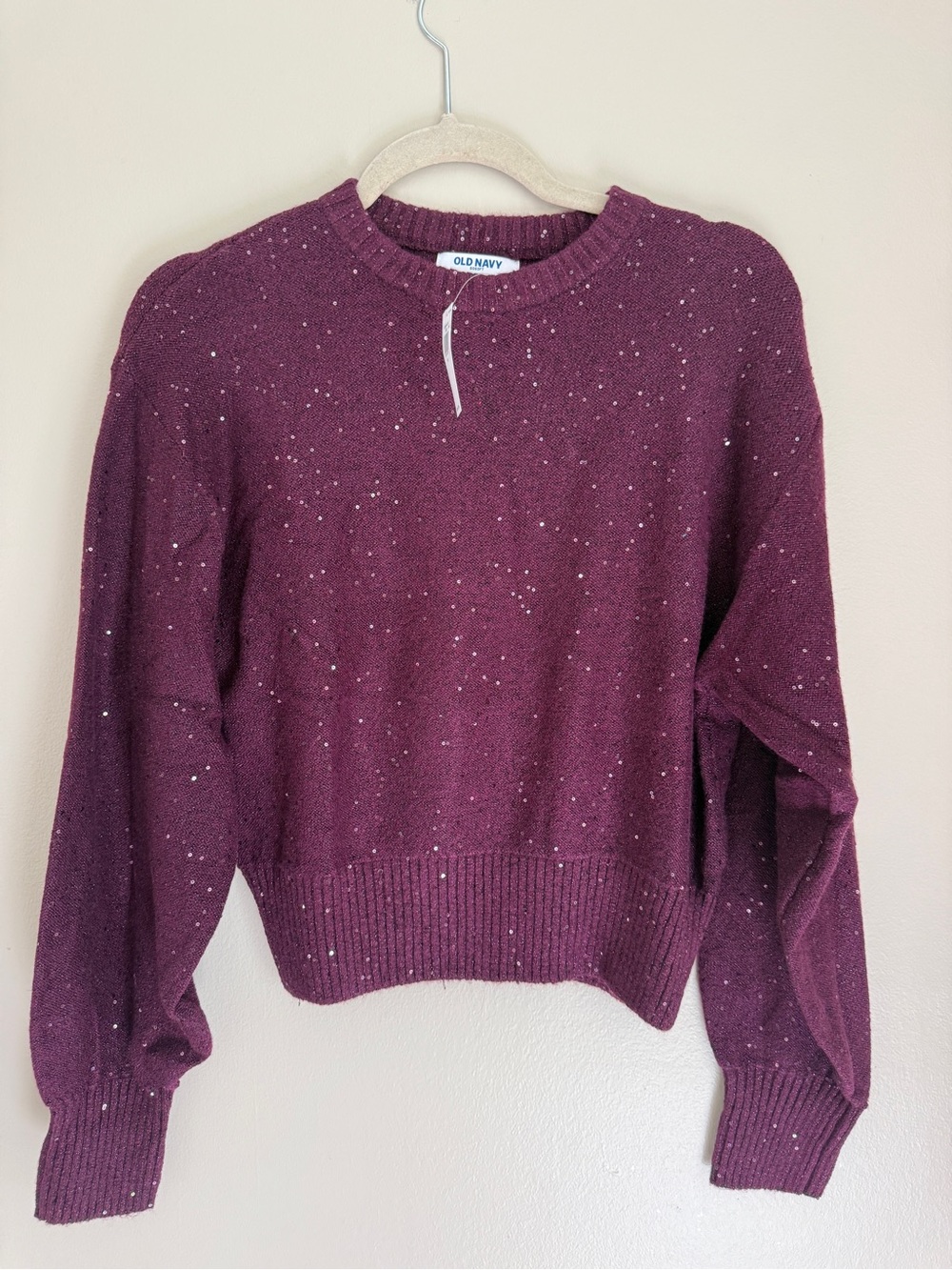 NWT Old Navy Women's Mini Sequin Crewneck Sweater - Burgundy, size medium